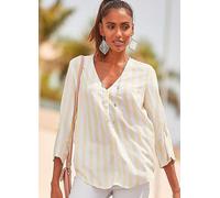 LASCANA Striped Slip-On V-Neck Blouse Yellow Stripe