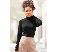 LASCANA Turtleneck Button Detail Sleeve Jumper Black