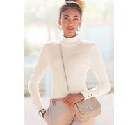 LASCANA Turtleneck Button Detail Sleeve Jumper Cream