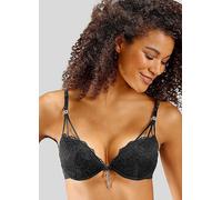 LASCANA Underwired Floral Lace Padded Plunge Bra Black
