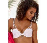 LASCANA Underwired Floral Lace Padded Plunge Bra White