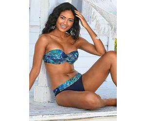 LASCANA Underwired Tropical Print Bandeau Bikini Set with Adjustable Straps Blue Print
