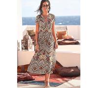LASCANA Zip Front Short Sleeve Print Midi Dress Multi