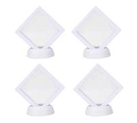 lasenersm 4 Pieces Coin 3D Display Stand Box Set Diamond Square Medallion Challenge Coin Chip Display Stand Holder 3D Floating Frame Display Stand Box for Coins Medallions Jewelry 3.54"x3.54" White