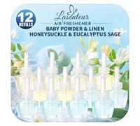 LASENTEUR Fresh Home Air Freshener Refills Set for Air Wick & Glade 12x19ml | Baby Powder, Linen, Honeysuckle and Eucalyptus & Sage with powdery, laundry, floral and herbal notes across soft daily rooms