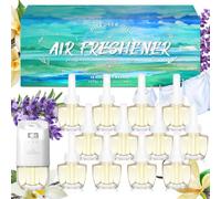 LASENTEUR Plug In Air Freshener Compatible with Air Wick & Glade 12x19ml | Plug in air freshener kit with holder, 12x19ml scented oil refills in Linen, Vanilla and Lavender for home room scents