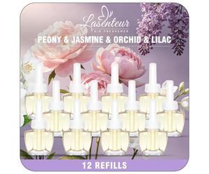 LASENTEUR Plug In Air Freshener Refills 12 Pack, 19ml Scented Oil Refills Compatible with Air Wick & Glade, Long Lasting Floral Home Fragrance, Peony Jasmine Orchid Lilac
