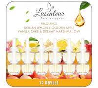 LASENTEUR Plug In Air Freshener Refills 12 Pack - Compatible with Air Wick and Glade - for Bedroom Entryway and Living Room - 4 Scents Marshmallow Lemon Apple Vanilla Cake