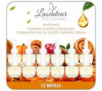 LASENTEUR Plug In Air Freshener Refills 12 Pack - Compatible with Air Wick and Glade - for Dining Room Living Room and Hallway - 4 Scents Pumpkin Apple Cinnamon Roll Caramel