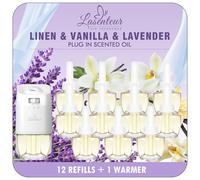 LASENTEUR Plug in Air Freshener Refills, Compatible with Air Wick & Glade Plugin, 12 Refills with 1 Gadget, Lavender, Linen, Vanilla, Electric Scented Oil Room Air Freshener, Long Lasting Fragrance