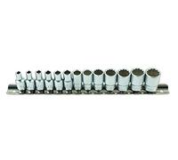 Laser Socket Set 7590 1/4" Drive Bi-Hex Standard Metric 13pc with Rail