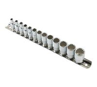 Laser Socket Set 7590 1/4" Drive Bi-Hex Standard Metric 13pc with Rail