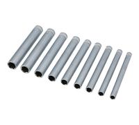 Laser 8904 Extra Long Socket Set 1/4" D 9pc | 8, 9, 10, 11, 12, 13, 14, 15, 16mm | 1/4" D Single hex Profile | Length: 140mm | Satin Finish Chrome Vanadium | Presented in an EVA Foam Tray