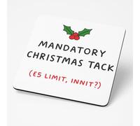 Laser Amore Funny Secret Santa Gift Coaster - Mandatory Christmas Tack (£5 Limit, Innit?) - Humorous for Office Party, Friends & Colleagues