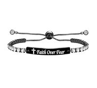 Laser Carved Faith Over Wear Stainless Steel Adjustable Bracelet, Women's Tennis Bracelet,Religious Cross Faith Bracelets Women Birthday GiftY4390, Adjustable, Stainless Steel, Cubic Zirconia