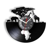 Laser Cut African Elephant Vinyl Wall Clock Wildlife Map Retro Decor Blue Without LED Light