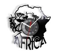 Laser Cut African Elephant Vinyl Wall Clock Wildlife Map Retro Decor Gray Without LED Light
