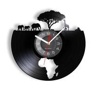 Laser Cut African Elephant Vinyl Wall Clock Wildlife Map Retro Decor Pnnrk With LED Light