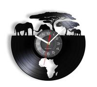 Laser Cut African Elephant Vinyl Wall Clock Wildlife Map Retro Decor White Without LED Light