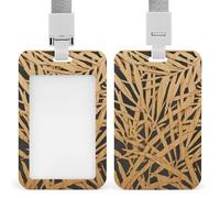 Laser-Cut Wooden Panel Palm Fronds ID Badge Holder Retractable Clip Card Holder Card Protector Name Badge Name Tag for Work Office Doctor Nurse