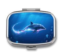 Laser Dolphin、 Pill Box 2 Compartment Medicine Pill Case Portable Pill Organizer for Pocket Or Purse Decorative Metal Medicine Vitamin Organizer