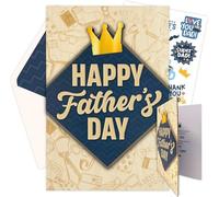 Laser-Engraved 5x8in Wooden Gold-Foiled Fathers Day Card with Die-Cut Greeting Envelope Stickers Printed Message Inside(happy father's day 3)