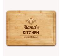 Laser Engraved Bamboo Chopping Board | Cheese Board | Cutting Board with a Chef Hat and The Wording Mama's Kitchen Open 24 Hours