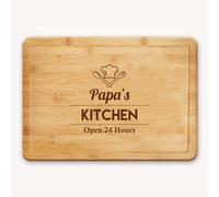 Laser Engraved Bamboo Chopping Board for Dad | Cheese Board | Cutting Board with a Chef Hat and The Wording Papa's Kitchen Open 24 Hours