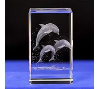 Laser Engraved Crystal 3D Dolphin Crystal Ornament Gift Boxed (30x30x40mm)