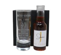Laser Engraved Est 1984 40th Birthday Shot Glass Set with Personalised Gold Initial Miniature Alcohol Bottle Gift For Dad's 40th | Son Gifts | Daughter Gift | (Amaretto/No Gift Box) 28% vol