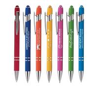 Laser Engraved Metal Pens With Rubber Finish | Personalised Pen With Your Promotional Gift Message | 2 in 1 Ballpoint & Stylus For Touch Screen | Business/Brand Promo Giveaway | Buy 5+ Get 5+ Free