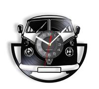 Laser Etched Minibus Vinyl Wall Clock With Led Light Vintage Vehicle Decor White Without LED Light