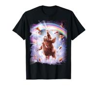Laser Eyes Space Cat Riding Sloth Llama - Rainbow T-Shirt