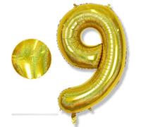 Laser Gold Number 9 Balloons, Giant Foil Balloons 0-9 Set for Women Anniversary Party Decor, Self Inflating Globos Dorados Helium 40 Inch 9 Balloon for Boys 9th Birthday Party Decorations Supplies