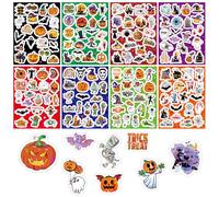 Laser Halloween Stickers,8 Sheets Halloween Party Bag Fillers, Trick or Treat Pumpkin Ghost, Skull, Bat, Spider Activities Reward Stickers for Kids Party Favors, Scrapbooking, DIY Crafts