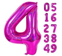 Laser Hot Pink 4 Balloon, Number Balloons 40 Inch, 4th Birthday Decorations for Girls Four Large Numbers for Party Decor, Number 4 Balloon