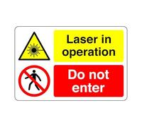 Laser in operation sign - 1.2mm Rigid plastic for indoor/outdoor usage (150mm x 100mm) Viewing Distance within 3m.
