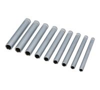 Laser 8904 Extra Long Socket Set 1/4" D 9pc | 8, 9, 10, 11, 12, 13, 14, 15, 16mm | 1/4" D Single hex Profile | Length: 140mm | Satin Finish Chrome Vanadium | Presented in an EVA Foam Tray