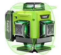 Laser Level 4x360° Self Leveling, FELLAT 4D 16 Lines Green Cross Line Laser for Construction, Two 360° Vertical and Two 360° Horizontal with Remote Controller, 2x4800mAh Rechargeable Battery