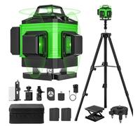 Laser Level Self Leveling 4 x 360°, 4D 16 Lines Green Professional Laser Level with 2 Batteries, Adjustable Brightness Pulse Mode, Swivel Base Remote Control Wall Bracket (with Tripod Base)