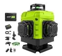 Laser Level, Self-Leveling 4 x 360°, 4D 16 Lines Lazer Level Tool, Green Laser Spirit Levels with 4 Bracket, Remote Control, Pulse Mode, IP54 Waterproof (with 1pc 800mAh Battery)