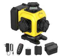 Laser Level Self Leveling 4 x 360°, 4D 16 Lines Professional Color Laser Level with 8000mAh Battery, Adjustable Tripod, Swivel Base, Remote Control and Wall Bracket, LED Power Display (A)