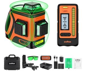 Laser Level with Receiver,DOVOH Outdoor Daylight High Visibility Laser Level 360 Self Leveling Up to 400ft Long Range 110mw High Power Green with Detector Outside Construction Landscaping, H3-360G-KIT