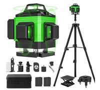 Laser Level with Tripod Self Leveling 4 x 360°, 4D 16 Lines Green Laser Level with 2 x 2400mAh Batteries, Adjustable Tripod, Adjustable Brightness Pulse Mode, Swivel Base Remote Control Wall Bracket