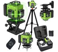 Laser Level with Tripod Self-Leveling 4 x 360°, 4D 16 Lines Lazer Level Tool with 4800mAh Battery, Green Laser Spirit Levels with Pulse Mode, Swivel Base Remote Control Wall Bracket, LED Display