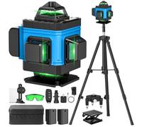 Laser Level with Tripod Self Leveling 4x360°, 4D 16 Lines Green Laser Level with 2 x 2400mAh Batteries, Adjustable Tripod, Swivel Base Remote Control Wall Bracket, IP54 Waterproof and Dustproof(Blue)