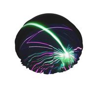 Laser lights Printed Reusable Bathing Cap, Dual Layer Hair Cover For Long Thick Hair, 10.6in Headgear