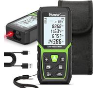 Laser Measure 50M, Huepar Laser Distance Meter 165ft, Portable Handle Digital Measure Tool Range Finder, Larger Backlit LCD 4 Line Display with Li-ion Battery&Electric Angle Sensor Multi Measure Modes