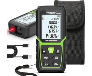 Laser Measure 50M, Huepar Laser Distance Meter 165ft, Portable Handle Digital Measure Tool Range Finder, Larger Backlit LCD 4 Line Display with Li-ion Battery&Electric Angle Sensor Multi Measure Modes