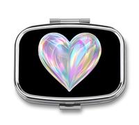 Laser Rainbow Heart Travel Pill Organizer with Mirror